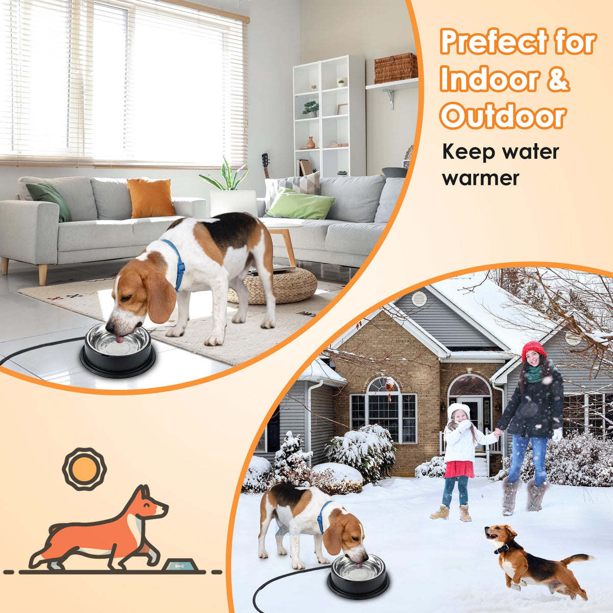 80oz Heated Pet Water Bowl with Thermostatic Temperature Control