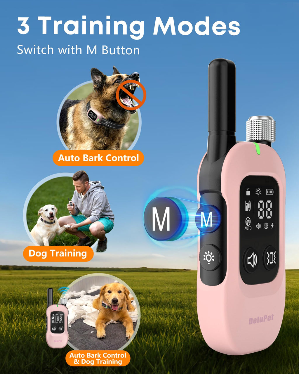 2 in 1 Dog Training Collar with Remote Anti Bark and LED Light