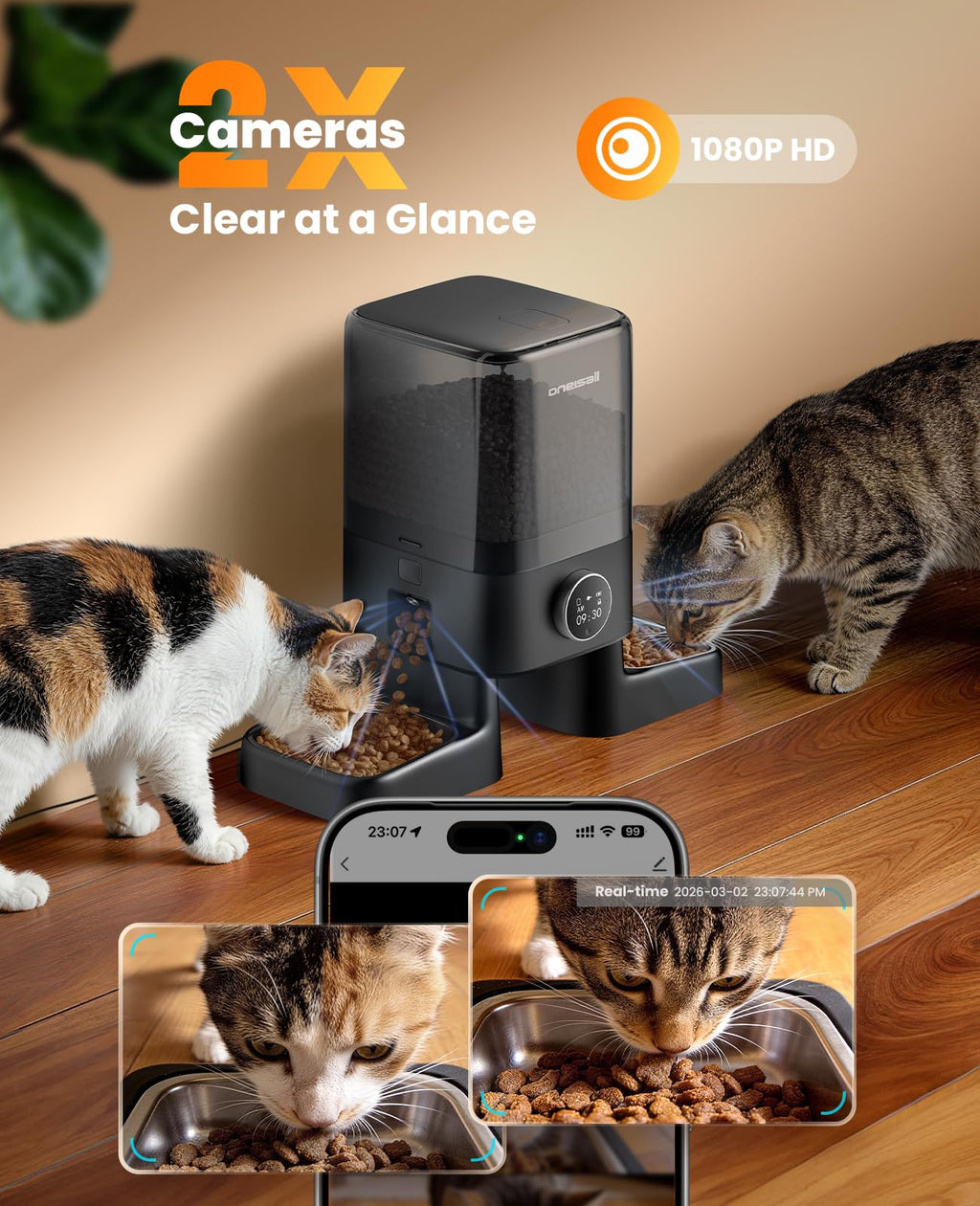 5L Double Bowl Automatic Cat Food Feeder for Two Cats