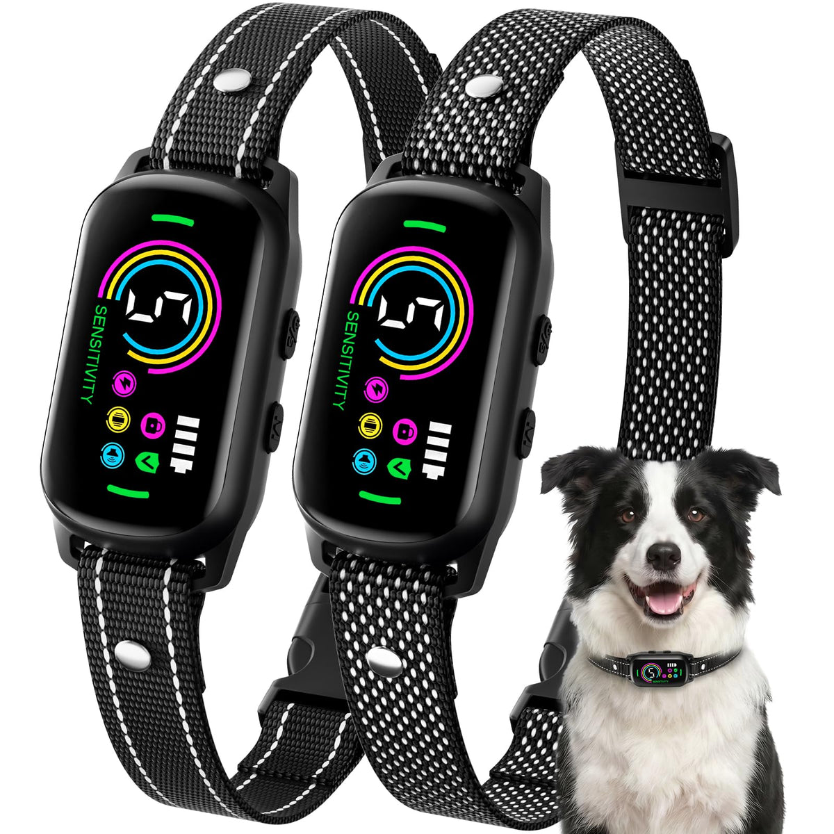 Two Pack Dog Bark Training Collars with Five Adjustable Modes
