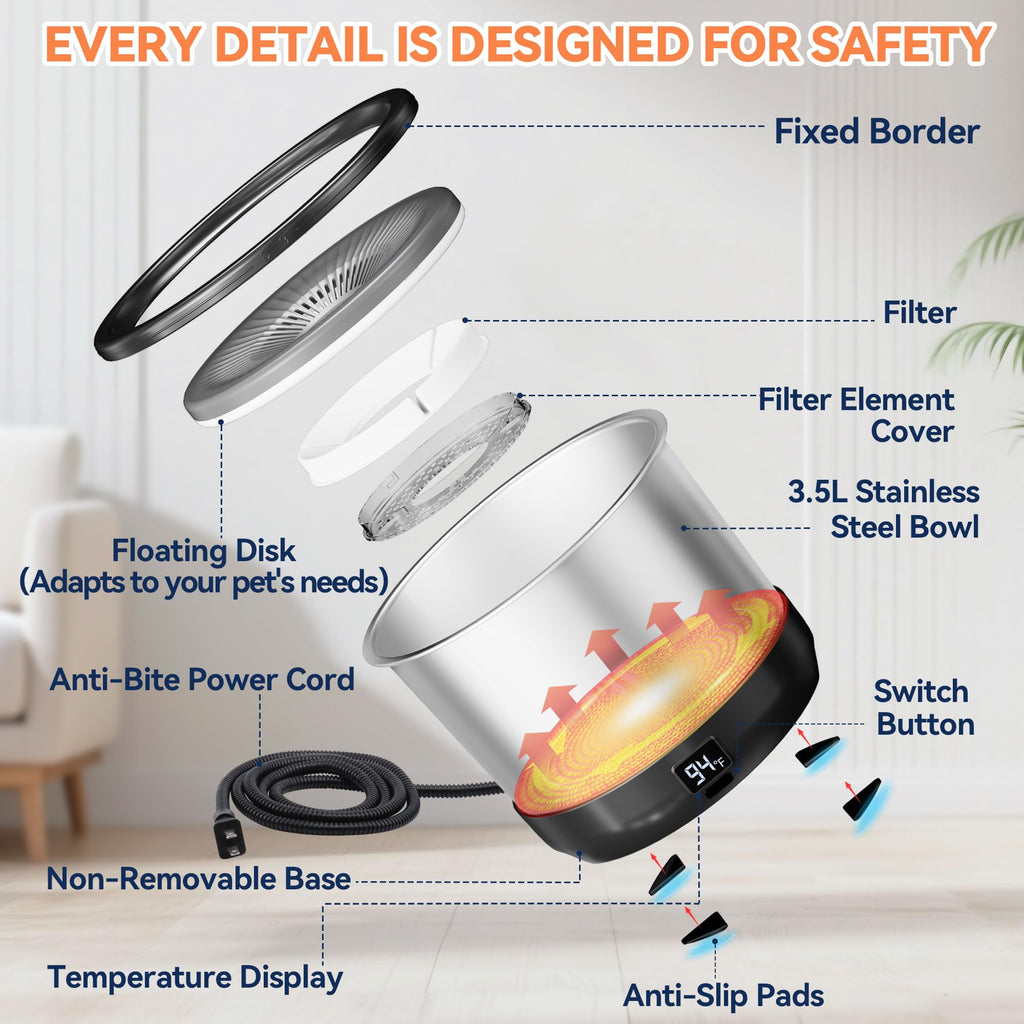 Heated Dog Water Bowl with Digital Display and Temperature Control