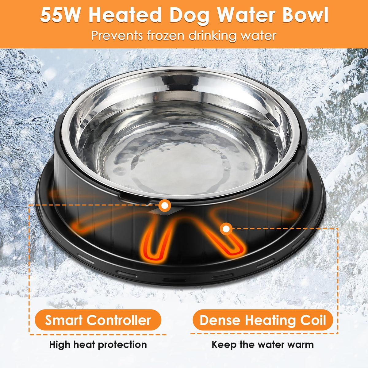 80oz Heated Pet Water Bowl with Thermostatic Temperature Control