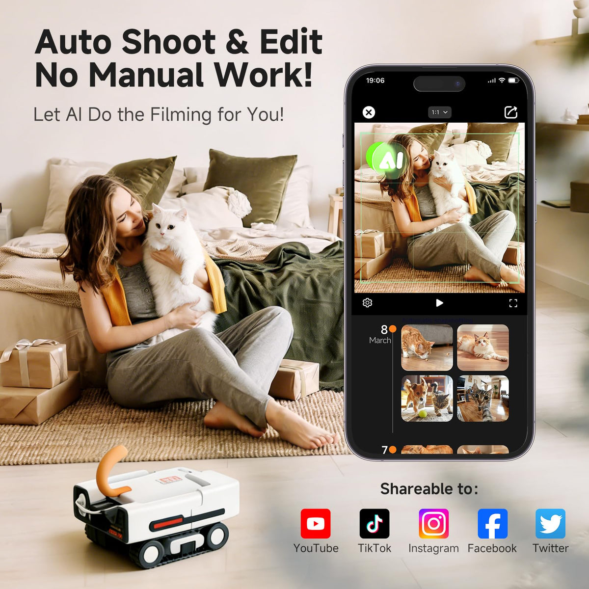 AI Pet Robot Companion with Camera Auto Feeding and Play