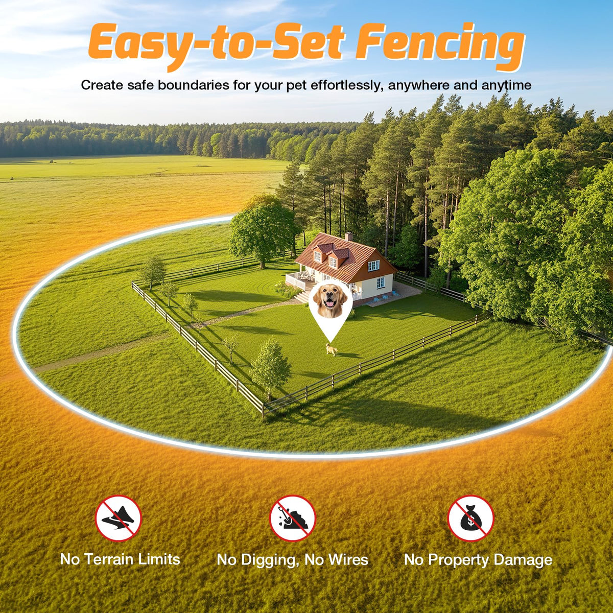 Electric Dog Fence with App Control and Adjustable Boundary