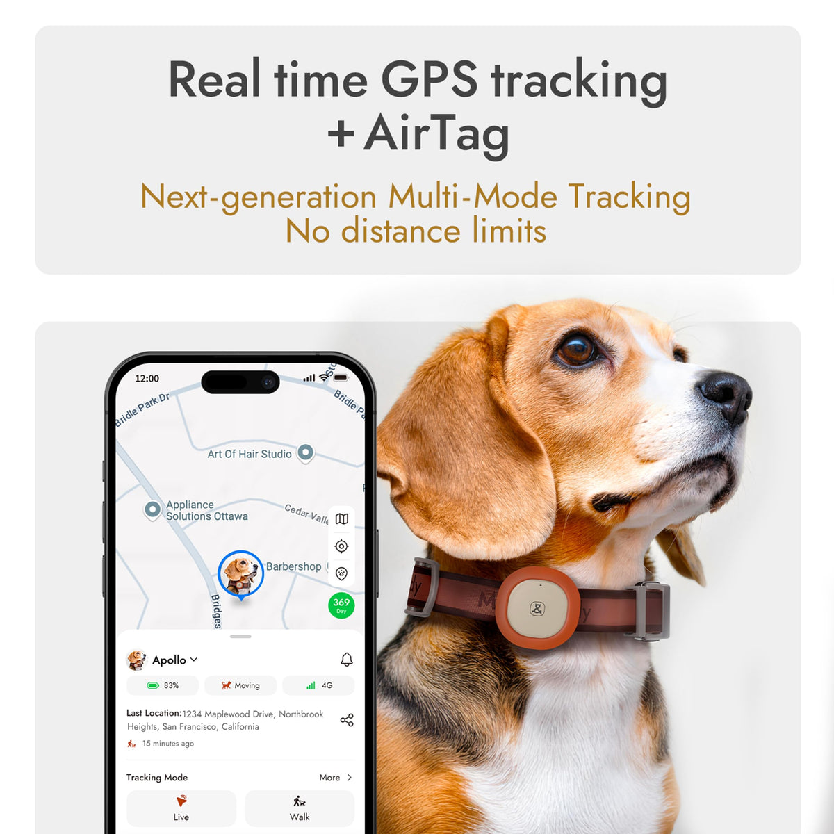 GPS Bluetooth Pet Tracker with Virtual Fence and Health Monitoring