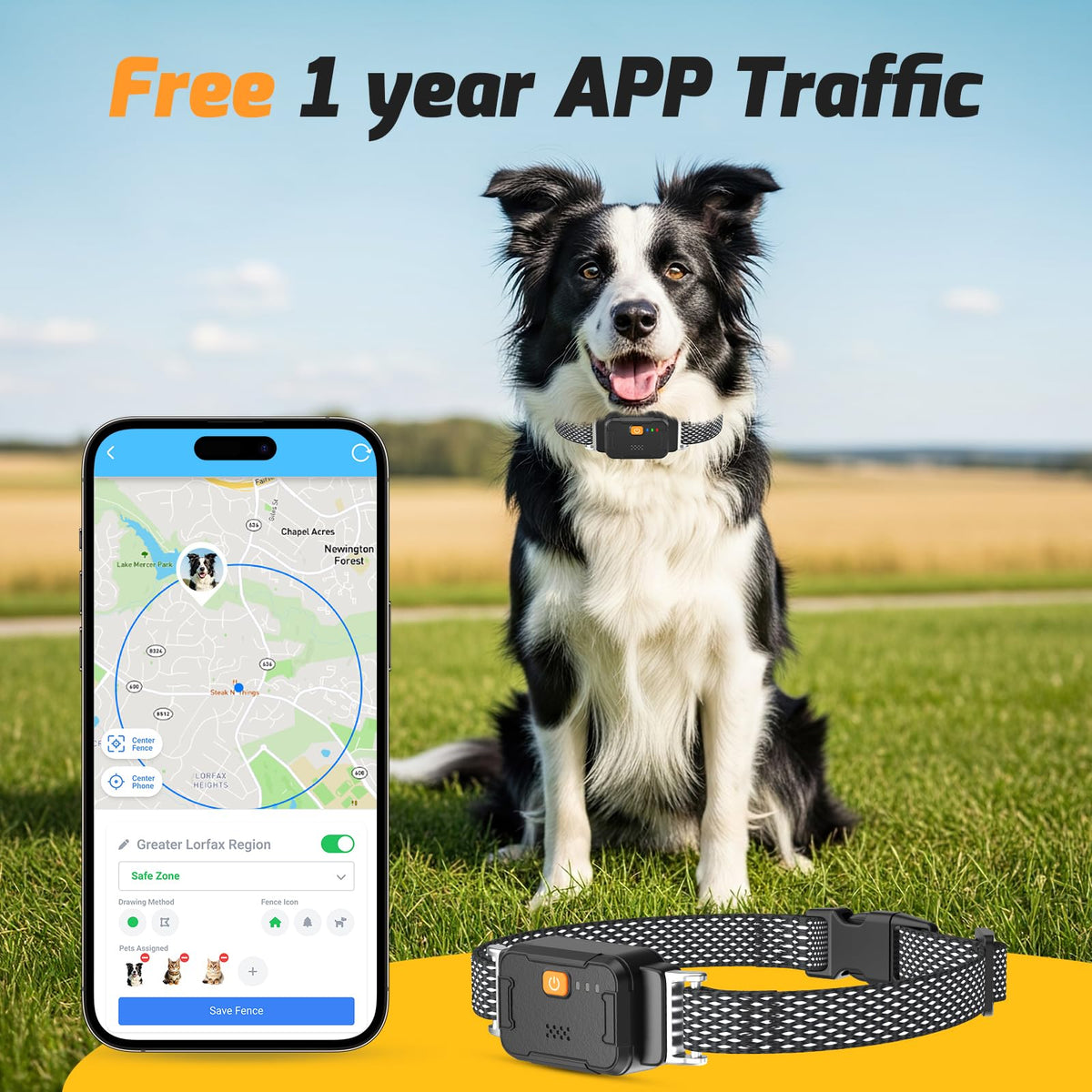 Electric Dog Fence with App Control and Adjustable Boundary