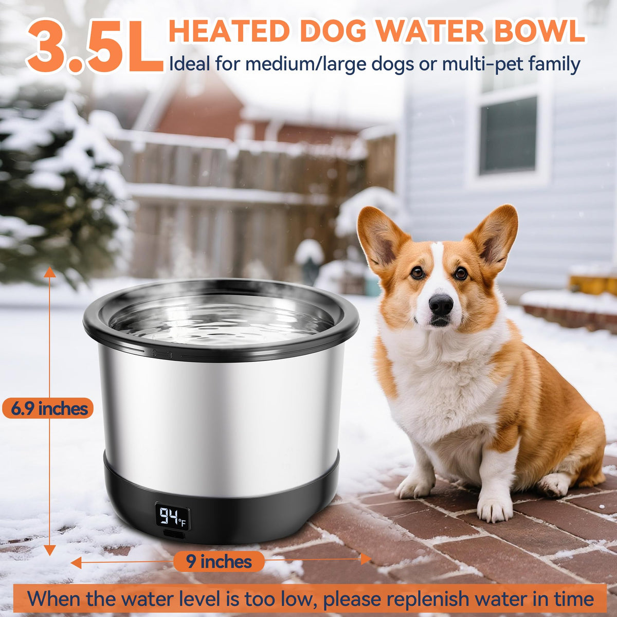 Heated Dog Water Bowl with Digital Display and Temperature Control