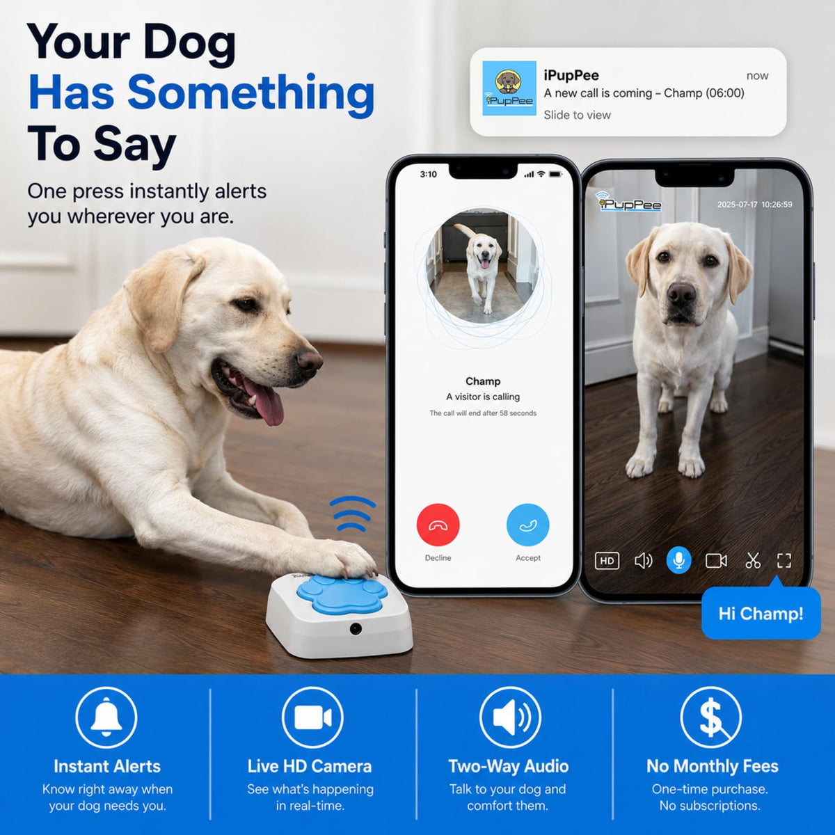 Dog Potty Training Talking Button with Medical Alert Camera