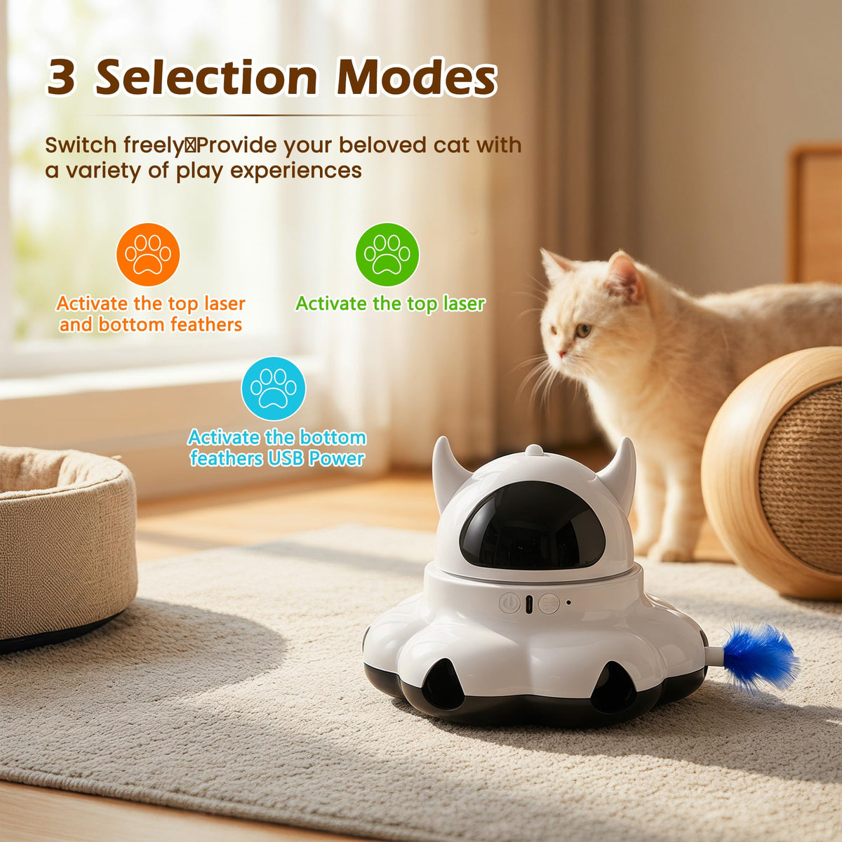 Automatic Cat Laser Toy with Random Moving Feather