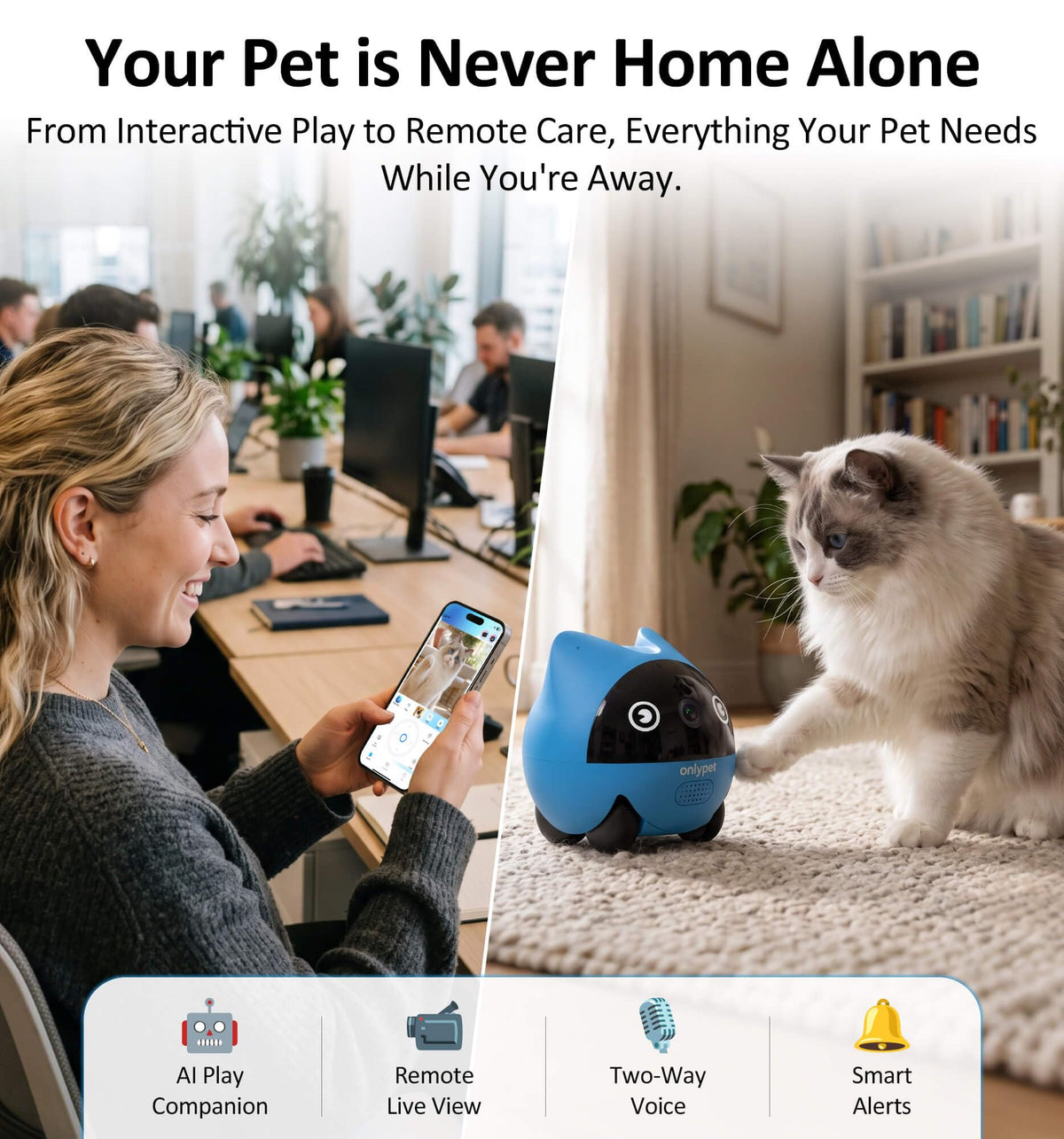 AI Pet Camera Robot for Cats and Dogs with Phone App