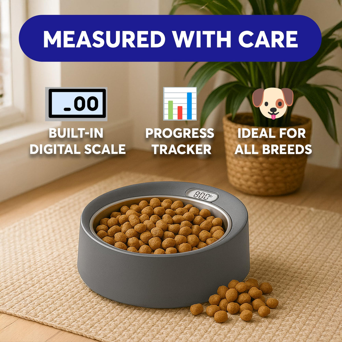 Stainless Steel Pet Feeding Bowl with Built In Digital Scale