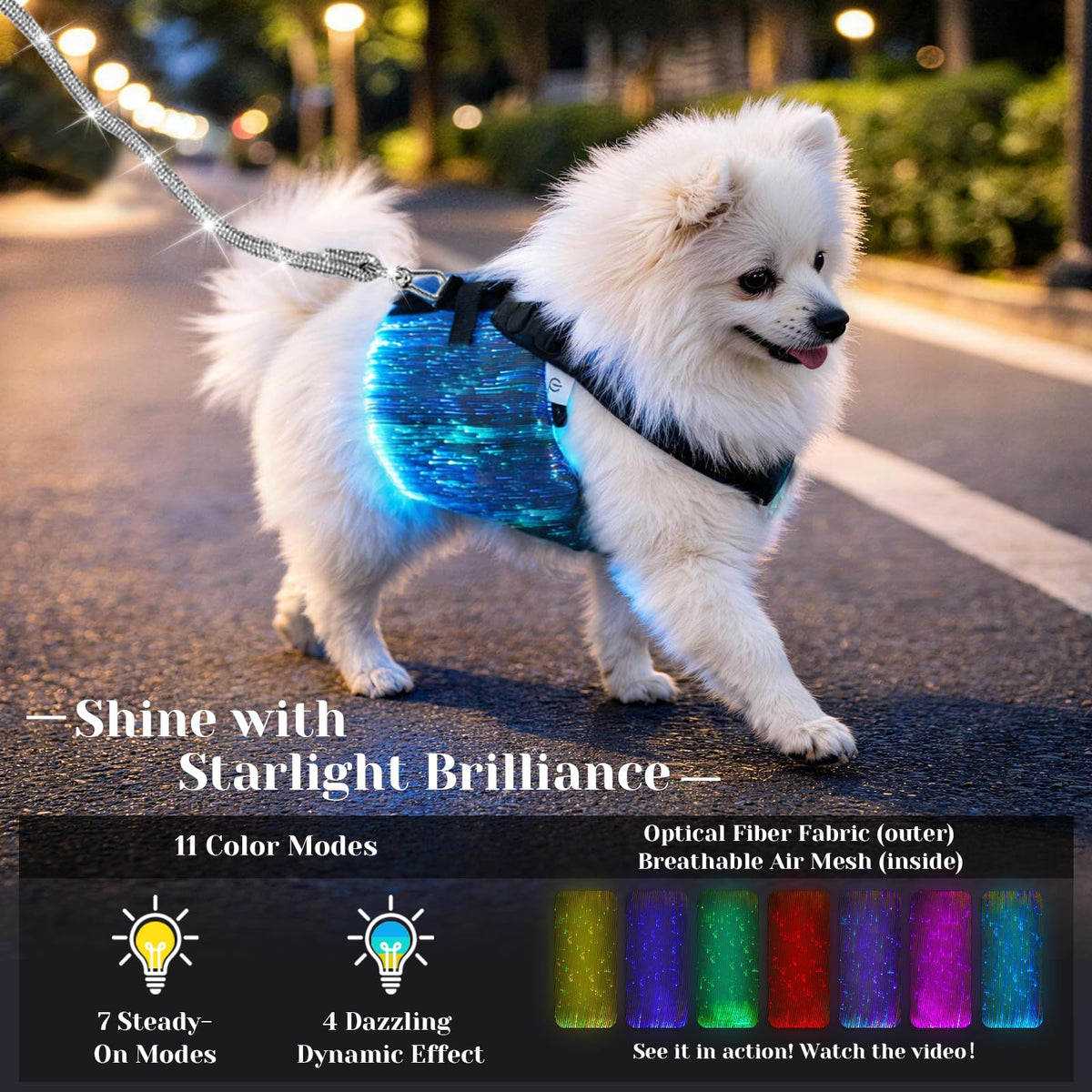 Rechargeable LED Dog Safety Vest with Reflective Stripes