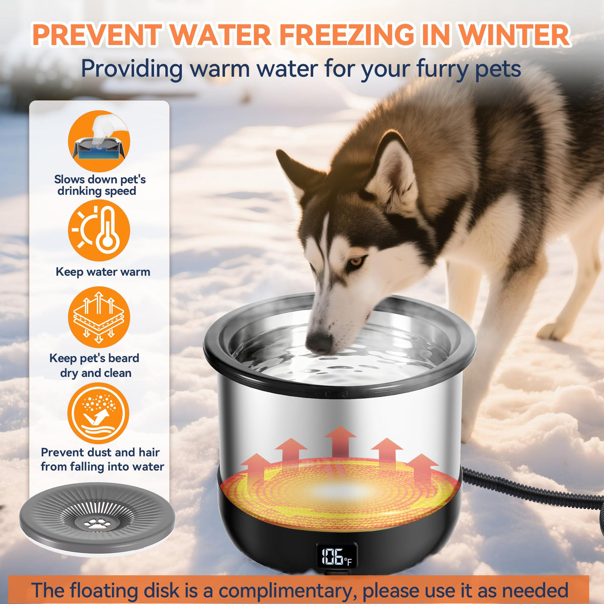 Heated Dog Water Bowl with Digital Display and Temperature Control